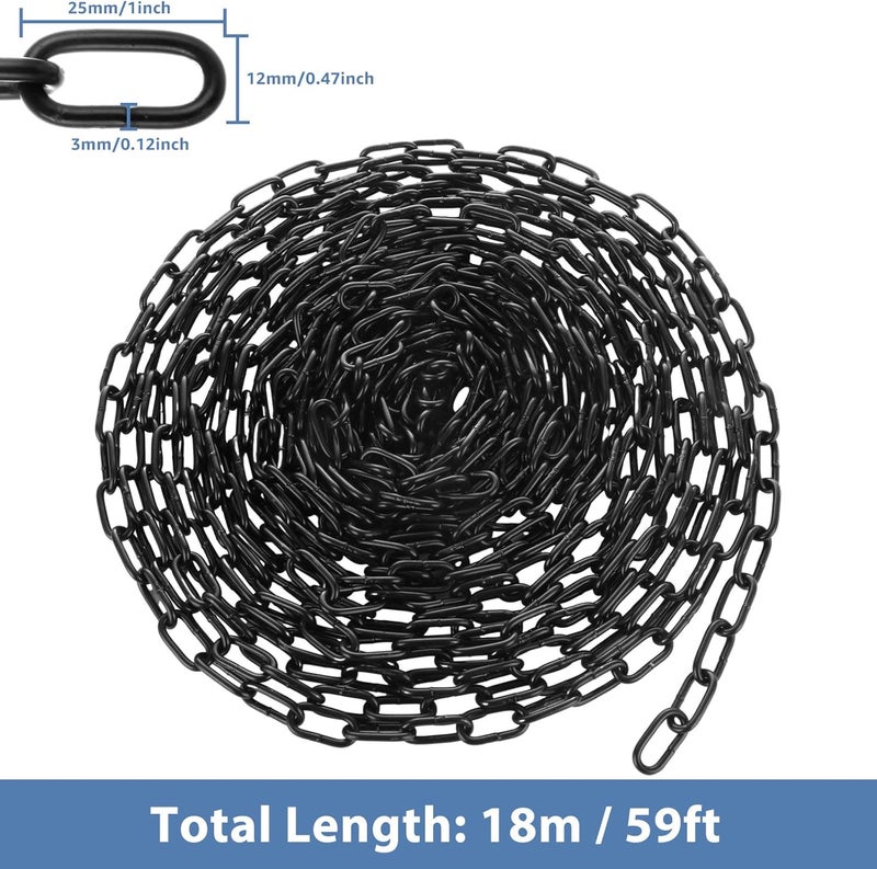 AKOLAFE 1/8" Black Chain Link 59.1 ft Long Decorative Chain for Hanging Plants, Basket, Picture Metal Heavy Duty Chain Bulk Carbon Steel Chain for Light Fixture, Chandelier, Lamp, Clothes, Dog Leash - Image 2